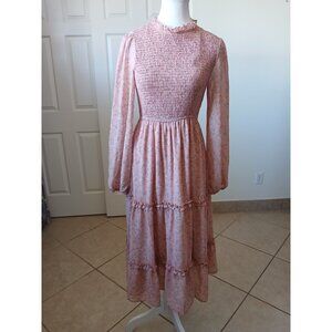 Petal & Pup Womens Midi Dress Pink Floral Ballon Sleeve Small Cottagecore Boho